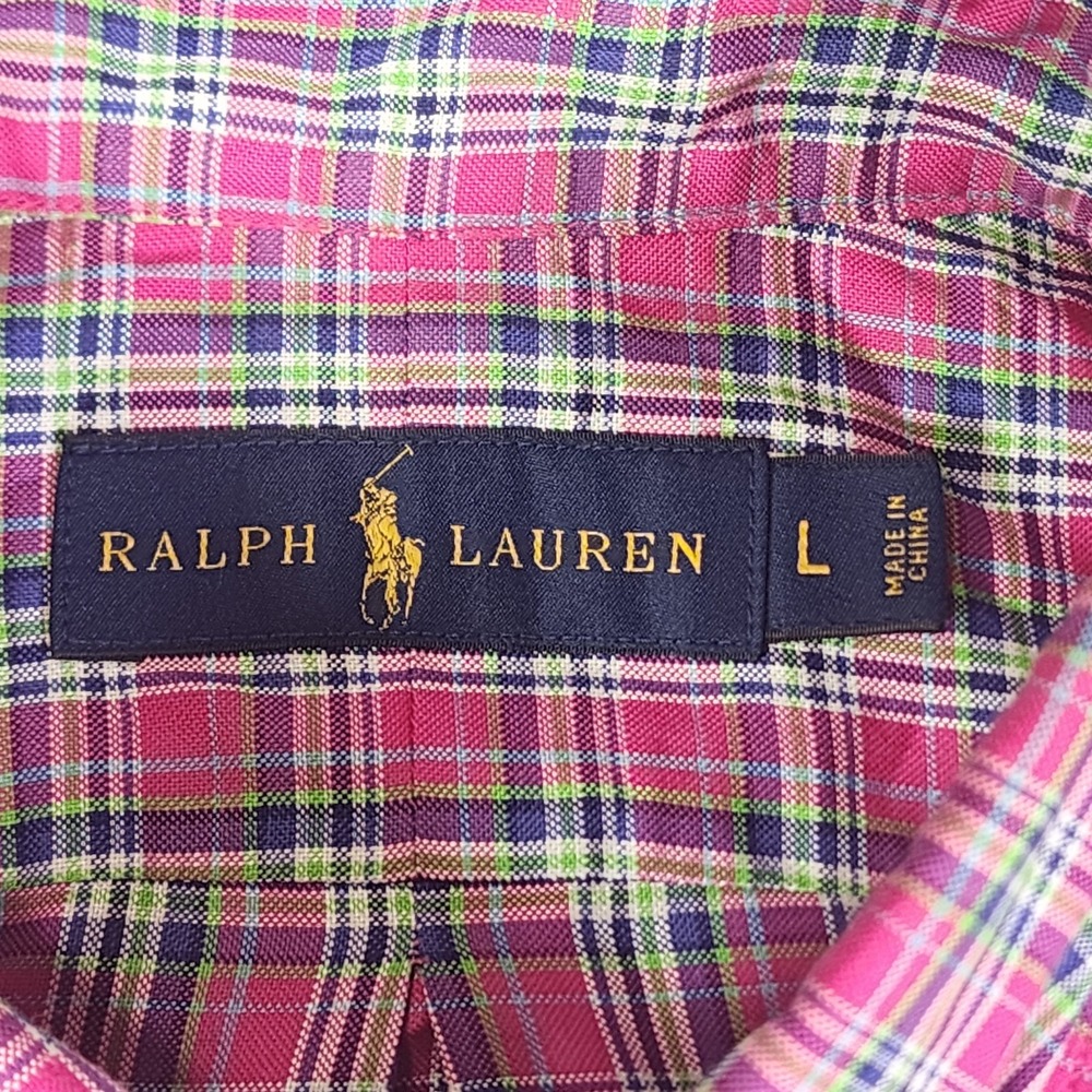 Ralph Lauren Plaid Shirt Men L Pink Multicolor Blue Pony Button Down Long-Sleeve - Picture 11 of 12